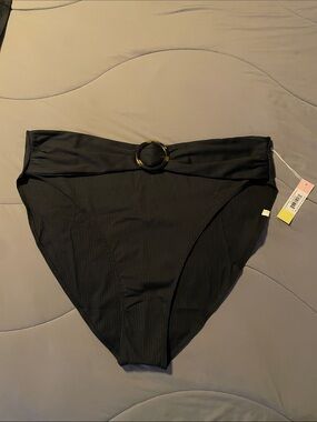 summersalt Black Ribbed Bikini Bottom with Tortoise Accent